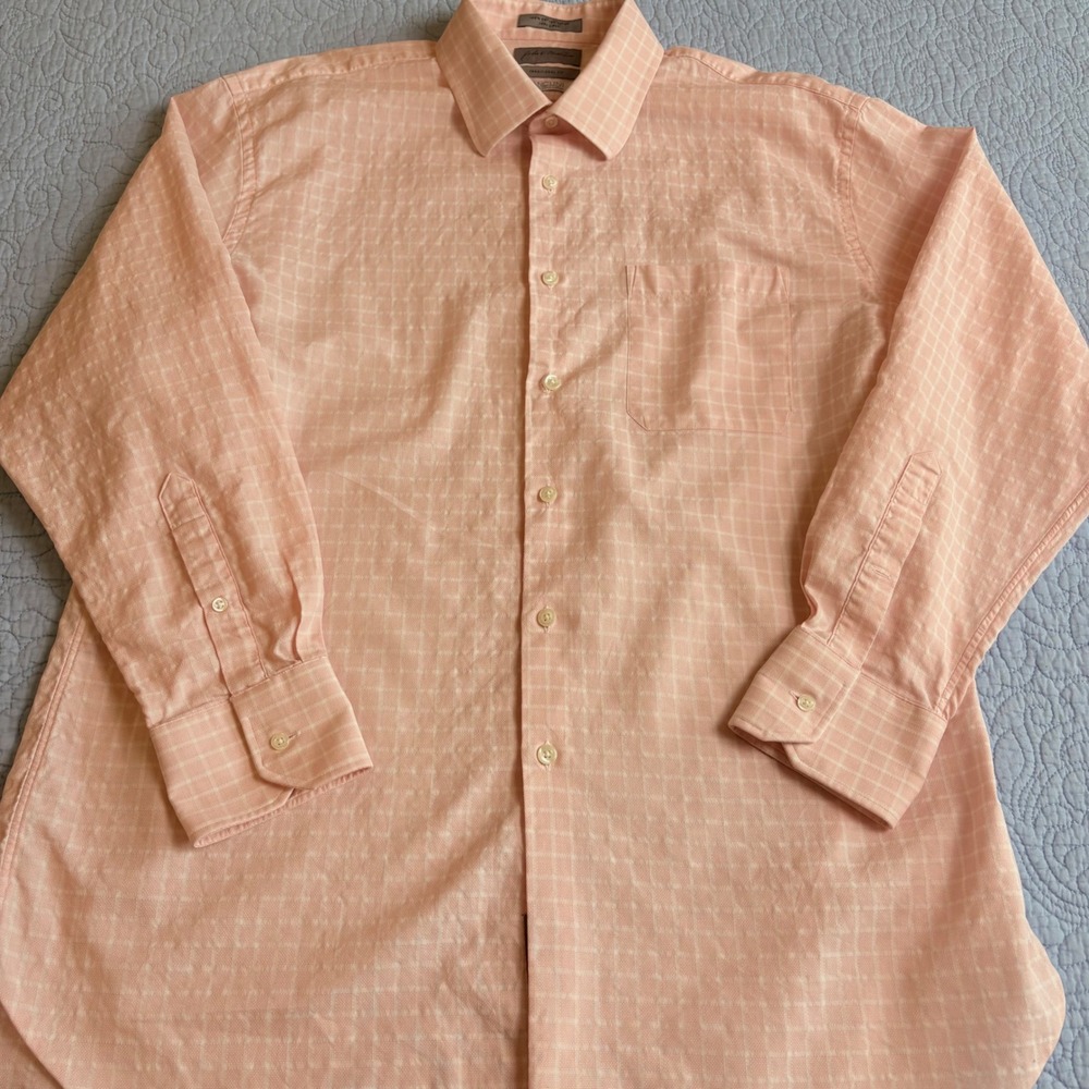 John W Nordstrom Canclini Pima Cotton Pink Check Dress Shirt 16.5 33 Traditional